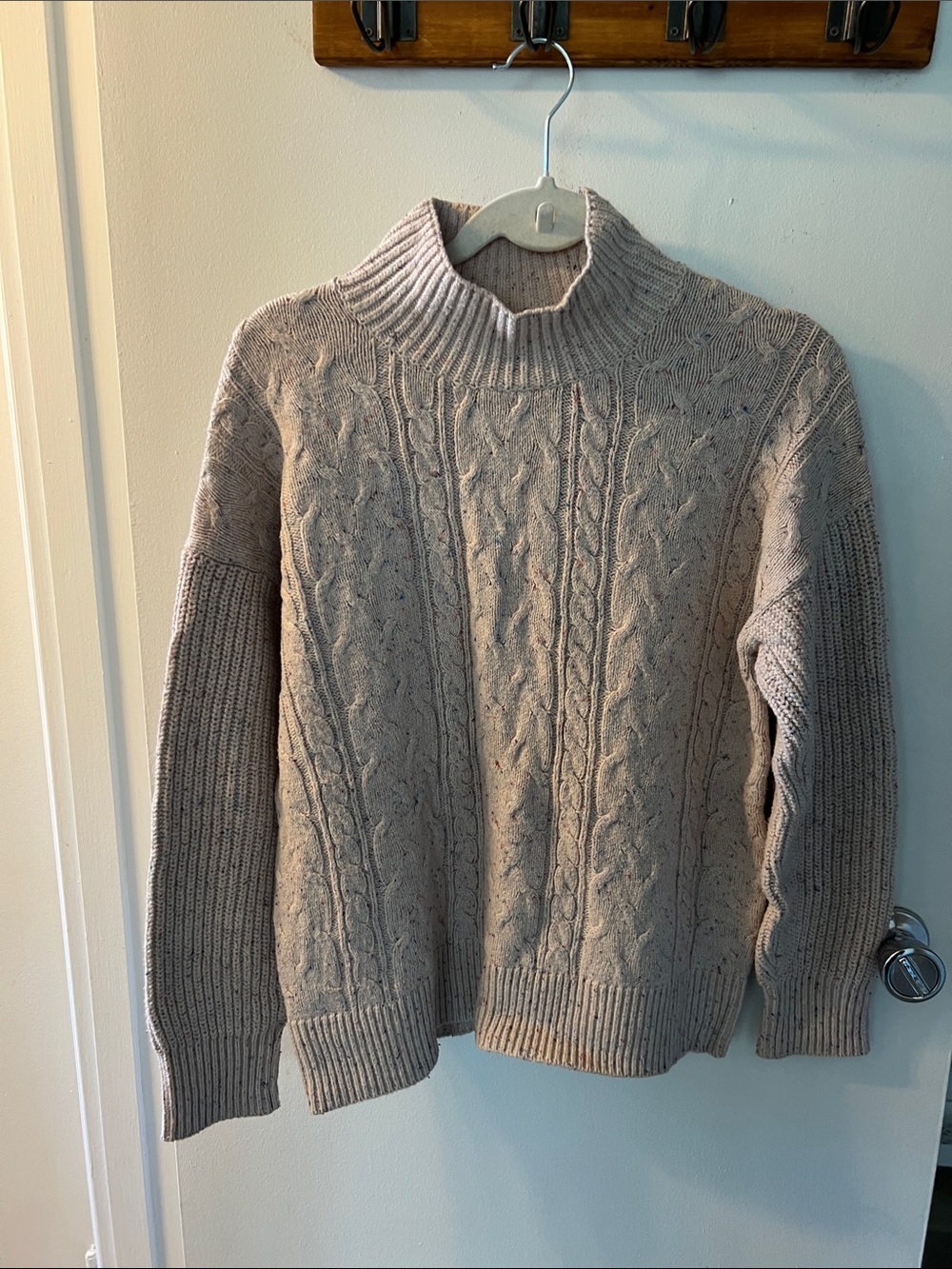 Cable Knit Mock Neck Sweater - Beige